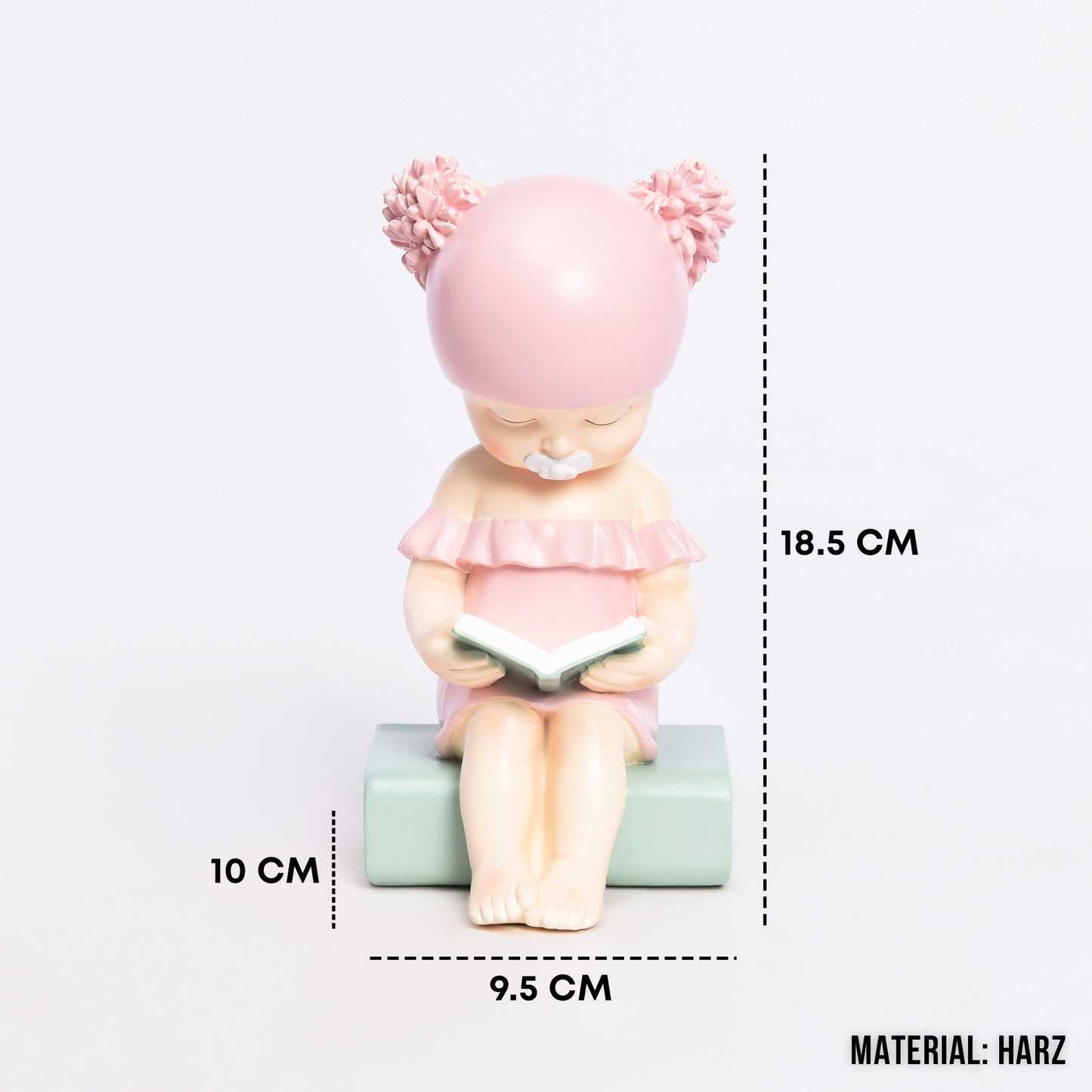 Pink baby statue, baby decoration with book, modern decoration, baby figure made of resin