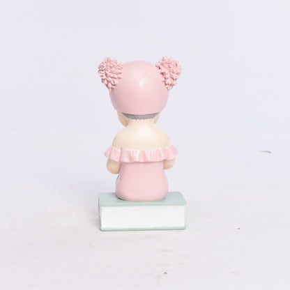 Pink baby statue, baby decoration with book, modern decoration, baby figure made of resin